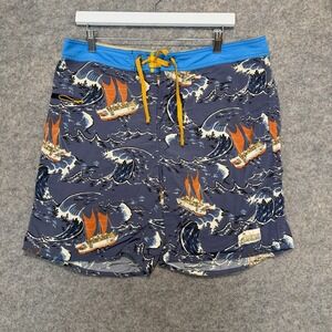 Patagonia Pataloha Swim Trunks Shorts Mens 35 Catamaran Boat Surf Waves Graphic